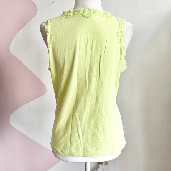 Lime Green Lace Trim Tank Top, Y2K Summer Festival Coquette 2000s Retro Large - Picture 2 of 6